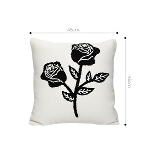 SOGA 2X 45cm White Black Rose Floral Embroidered Throw Pillow