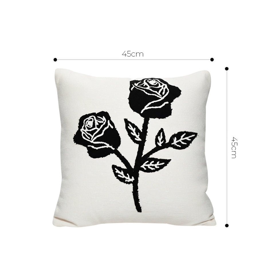 SOGA 2X 45cm White Black Rose Floral Embroidered Throw Pillow
