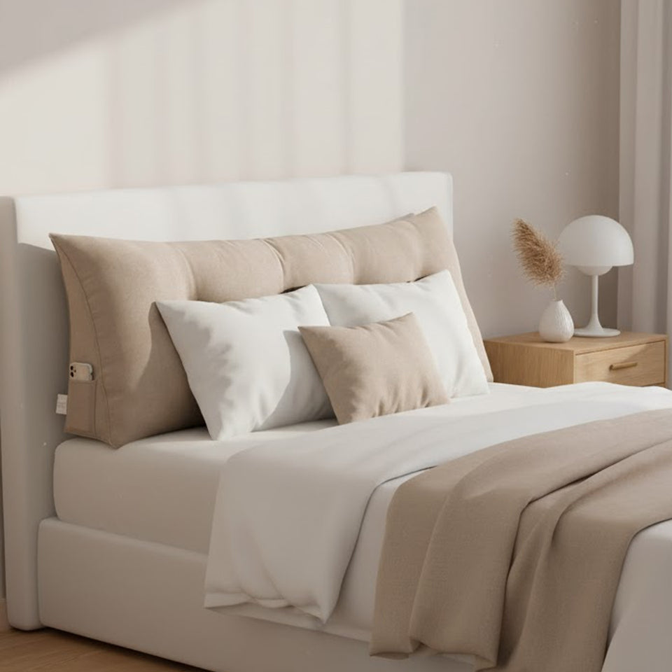 SOGA 4X 120cm Beige Triangular Wedge Bed Pillow Headboard Backrest Bedside Tatami Cushion Home Decor