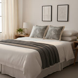 SOGA Home & Living Bundle – 2 Wabi-Sabi Embroidered Leaf Pillow & Grey Striped Throw Blanket