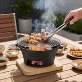 SOGA Large Cast Iron Round Stove Charcoal Table Net Grill Japanese Style BBQ Picnic Camping with Wooden Board