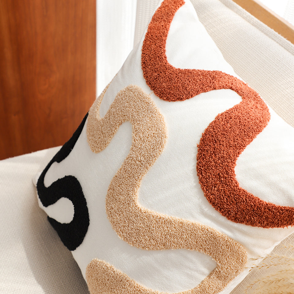 SOGA 2X 45cm Cream Black Geometric Squiggly Pattern Throw Pillow