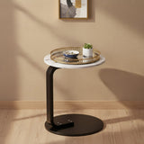 SOGA Home & Living Bundle – White Marble Mini Side Table & Gold Round Mirror Tray Organizer