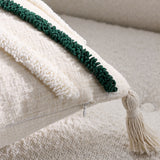 SOGA Boho Tufted Cushion 45cm Tassel Beige Green Geometric Chevron Throw Pillow