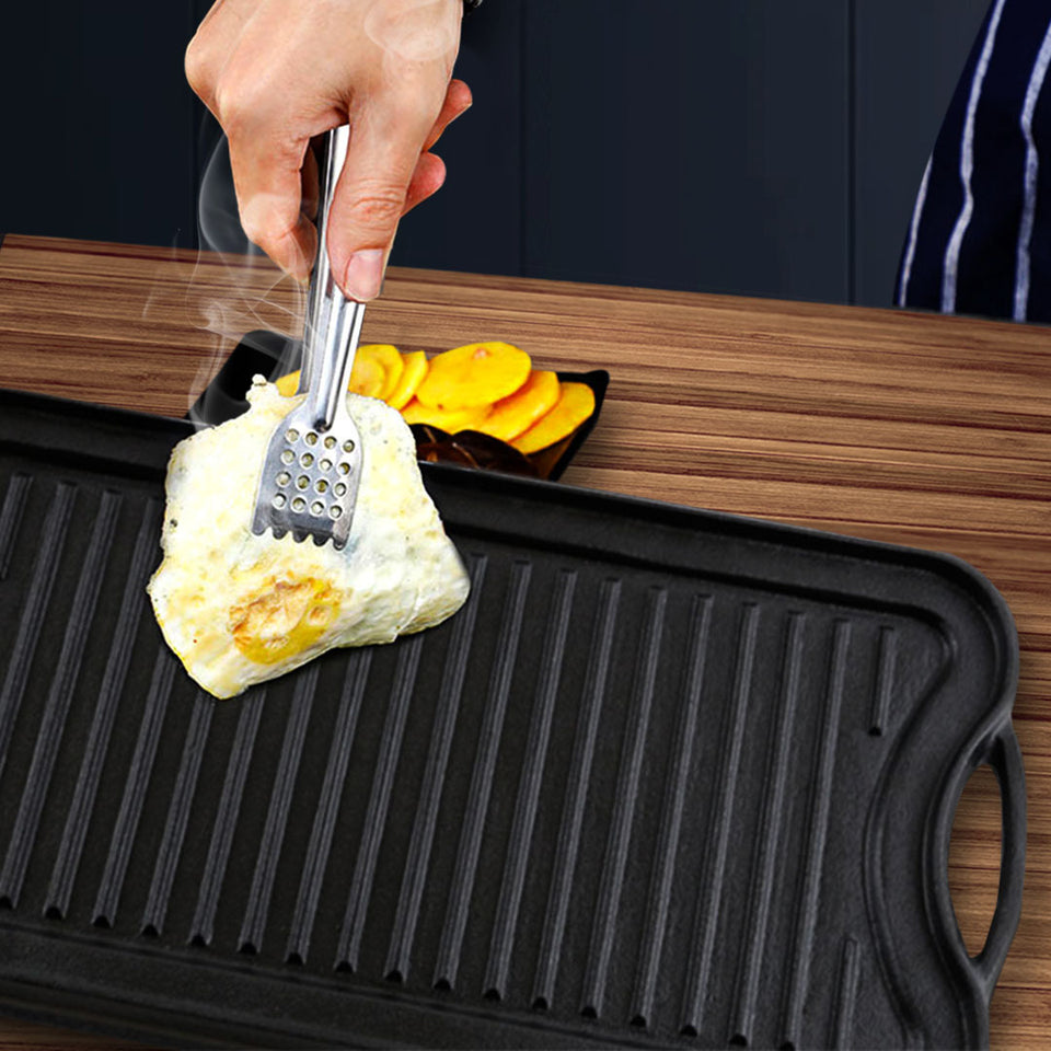 SOGA 2X 50.8cm Cast Iron Ridged Griddle Hot Plate Grill Pan BBQ Stovetop