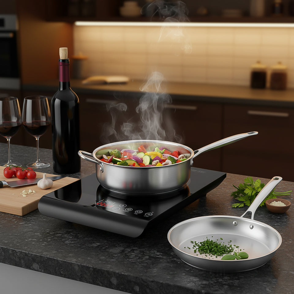 SOGA Kitchenware Bundle – 35.5cm Smart Induction Cooktop, 30cm Saucepan & 28cm Fry Pan