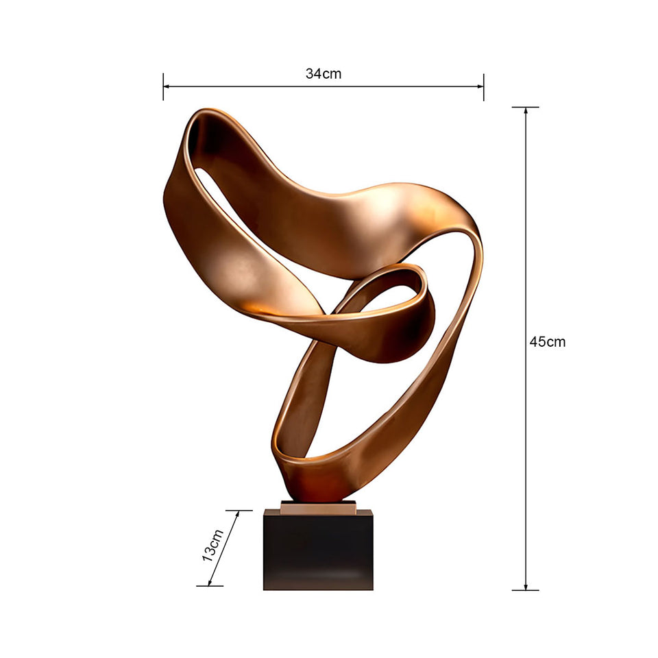 SOGA 45cm Bronze Abstract Sculpture Modern Ribbon Art with Black Base for Home Decor