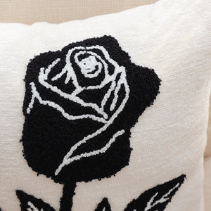 SOGA 2X 45cm White Black Rose Floral Embroidered Throw Pillow