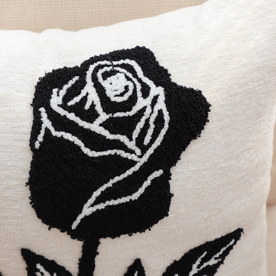 SOGA 2X 45cm White Black Rose Floral Embroidered Throw Pillow