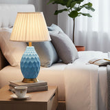 SOGA 4X Textured Ceramic Oval Table Lamp with Gold Metal Base Blue