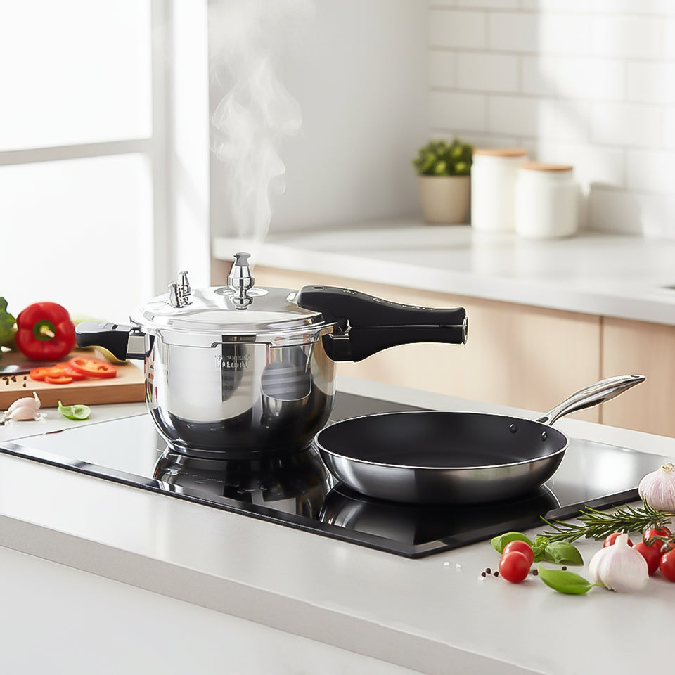 SOGA Kitchenware Bundle – 5L Stainless Steel Pressure Cooker & 28cm Non-Stick Fry Pan