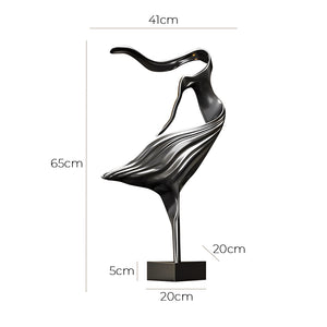 SOGA 65cm Black Modern Abstract Dancer Sculpture with Black Base for Home Decor