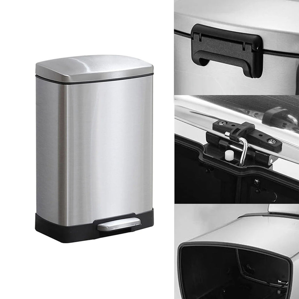 SOGA 2-Pack 12L Silver Stainless Steel Foot Pedal Trash Bin