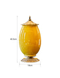 SOGA 2x 40cm Ceramic Oval Flower Vase with Gold Metal Base Yellow