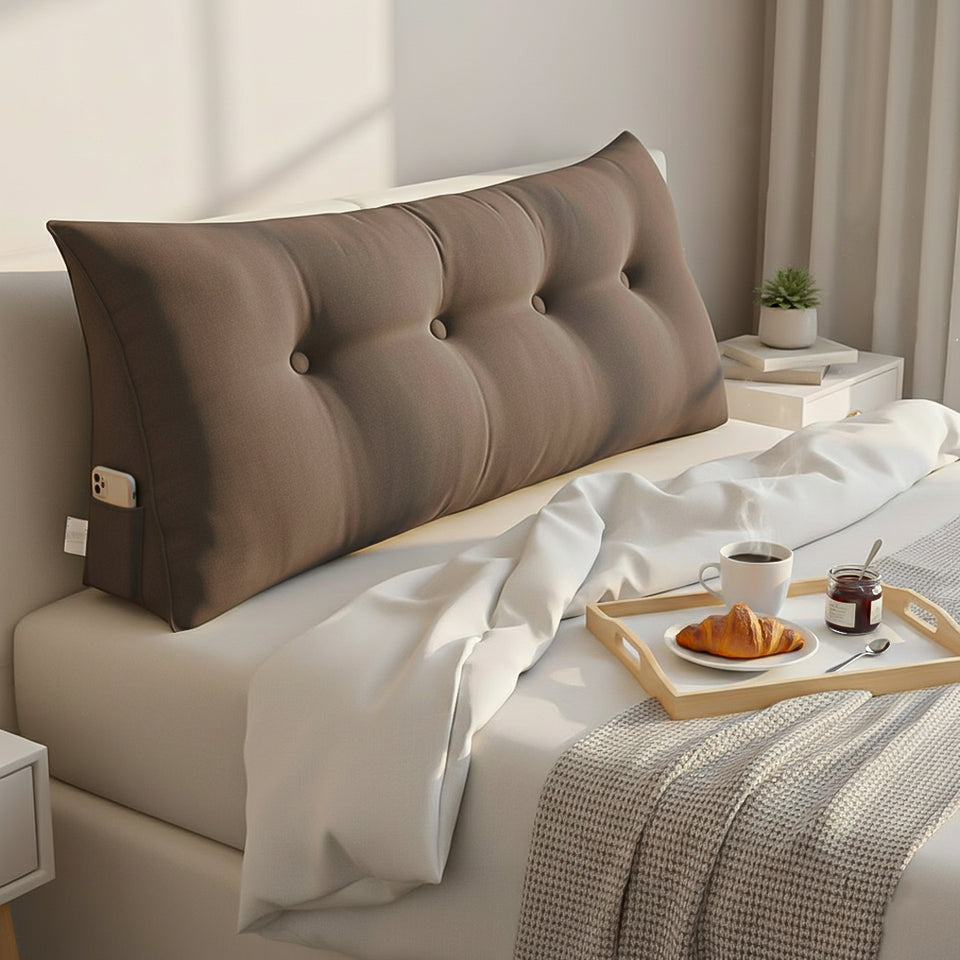 SOGA 2X 120cm Coffee Triangular Wedge Bed Pillow Headboard Backrest Bedside Tatami Cushion Home Decor