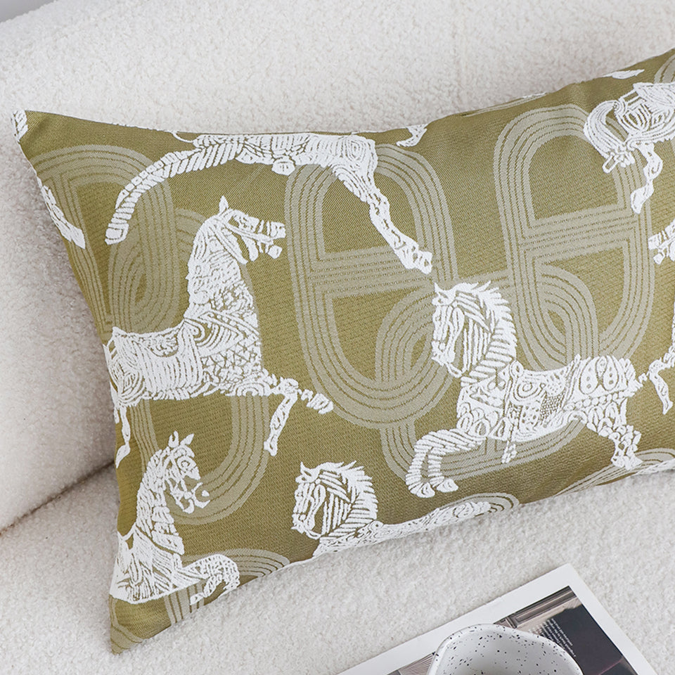 SOGA 2X 35cm Vintage Olive Green White Horse Pattern Throw Pillow