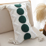 SOGA 30cm Cream Green Circle Pom Chevron Tassel Decorative Pillow