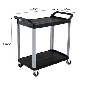 SOGA 2X 2 Tier Food Trolley Portable Kitchen Cart Multifunctional Big Utility Service with wheels 950x500x640mm Black