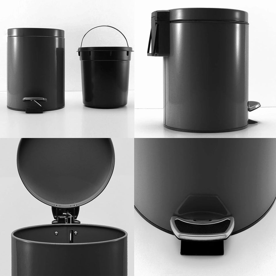 SOGA Foot Pedal Stainless Steel Rubbish Recycling Garbage Waste Trash Bin Round 12L Black