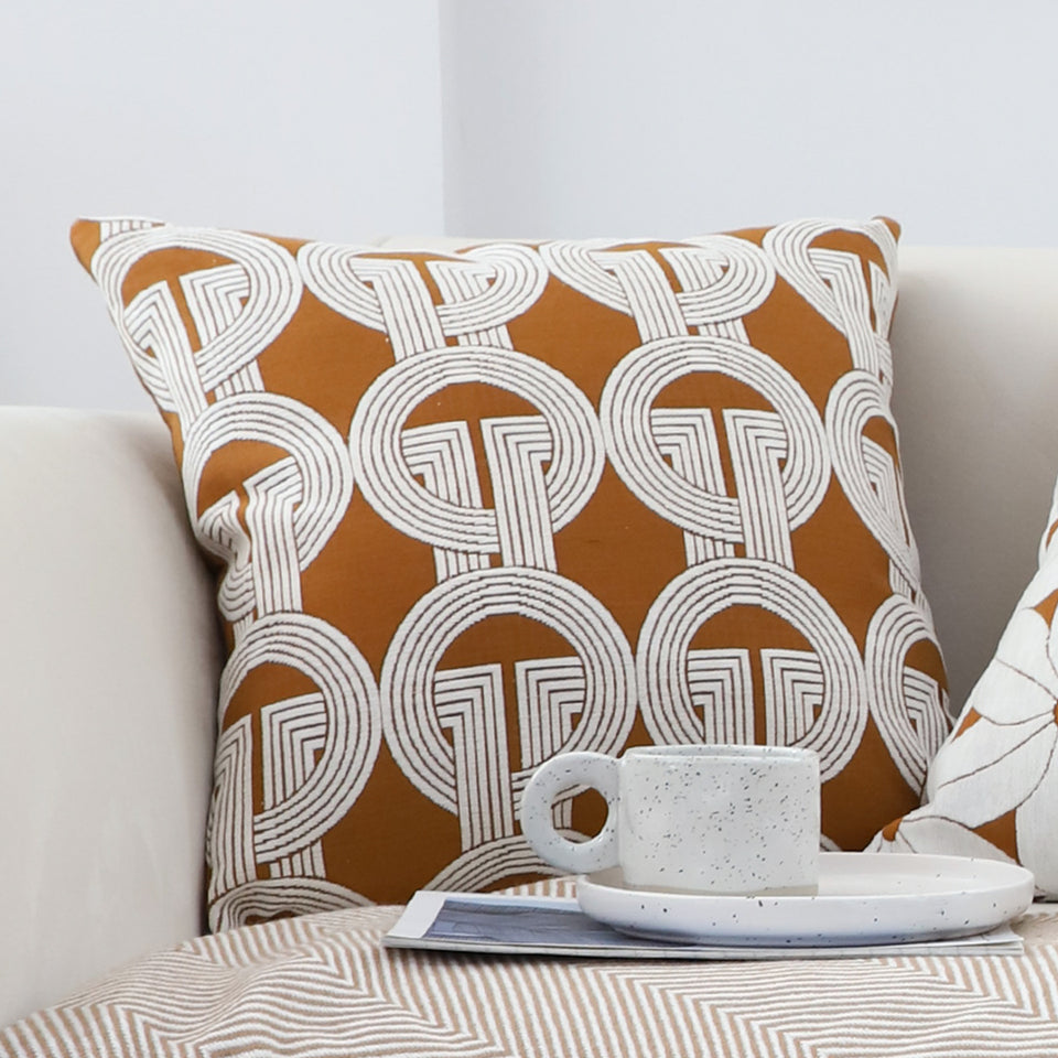 SOGA 50cm Throw Pillow Brown Circular Chain Jacquard  Decorative Square for Home Decor