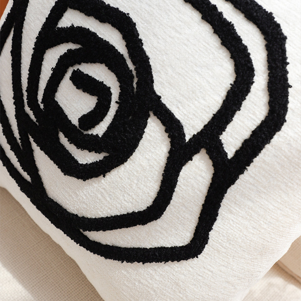SOGA 2X Embroidered Cushion 45cm White Black Rose Flower Pattern Decorative Throw Pillow