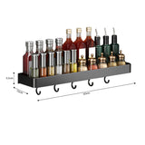 SOGA 50cm Black Wall-Mounted Rectangular Kitchen Spice Storage Organiser Space Saving Condiments Shelf Rack with Hooks