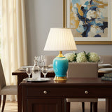 SOGA Ceramic Oval Table Lamp with Gold Metal Base Desk Lamp Blue