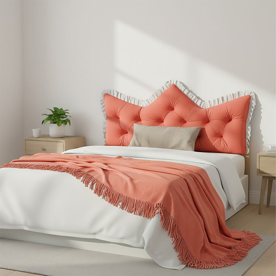 SOGA Home & Living Bundle – Pink Tufted Crown Pillow & Orange Acrylic Knitted Throw Blanket