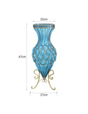 SOGA 67cm Blue Glass Tall Floor Vase with 10pcs White Artificial Fake Flower Set