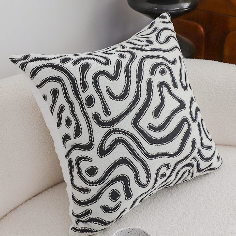 SOGA 2X 50cm Black White Abstract Swirl Pattern Decorative Throw Pillow