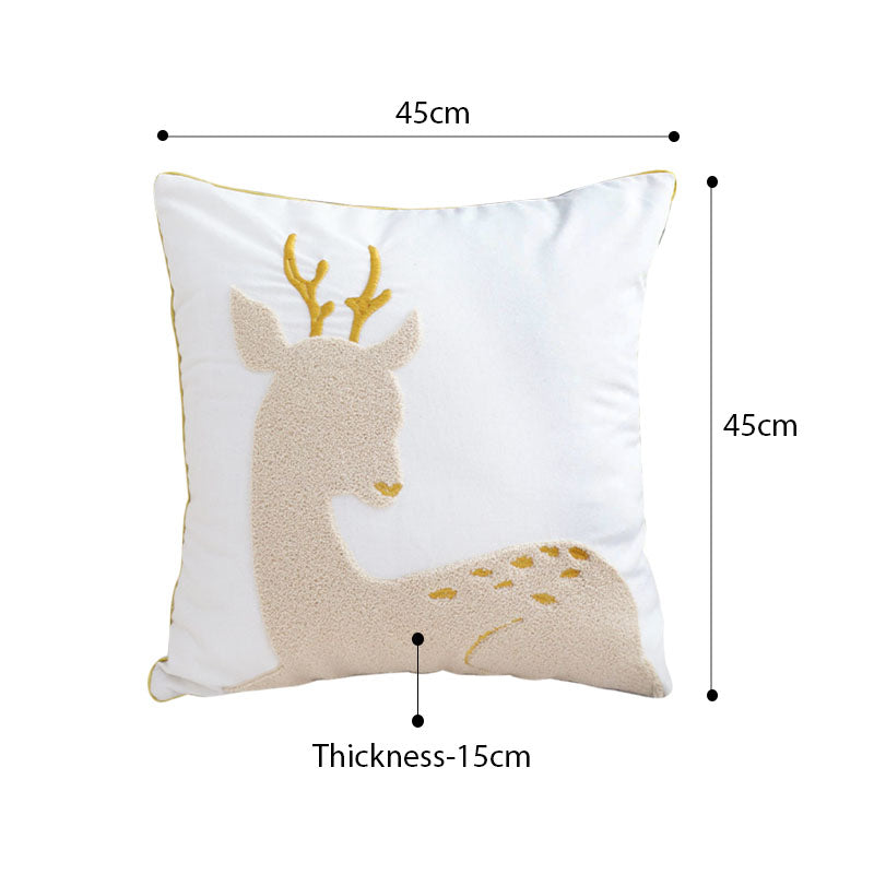 SOGA 45cm Whimsical Beige Reindeer Applique Gold Accent Throw Pillow