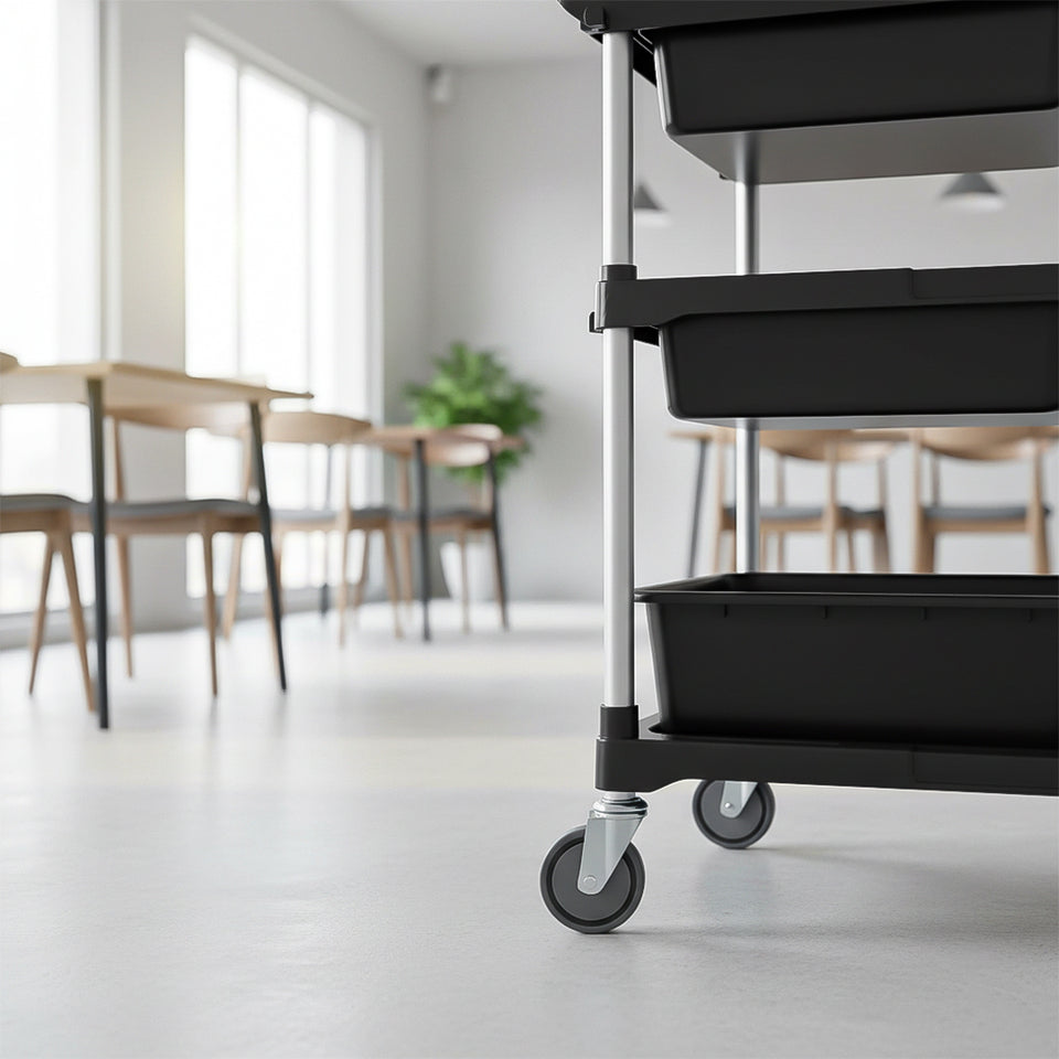 SOGA 2X Black 3-Tier Kitchen Utility Trolley Cart with 5 Buckets
