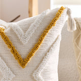 SOGA 2X Boho Tufted Cushion 45cm Tassel Beige Yellow Geometric Chevron Throw Pillow
