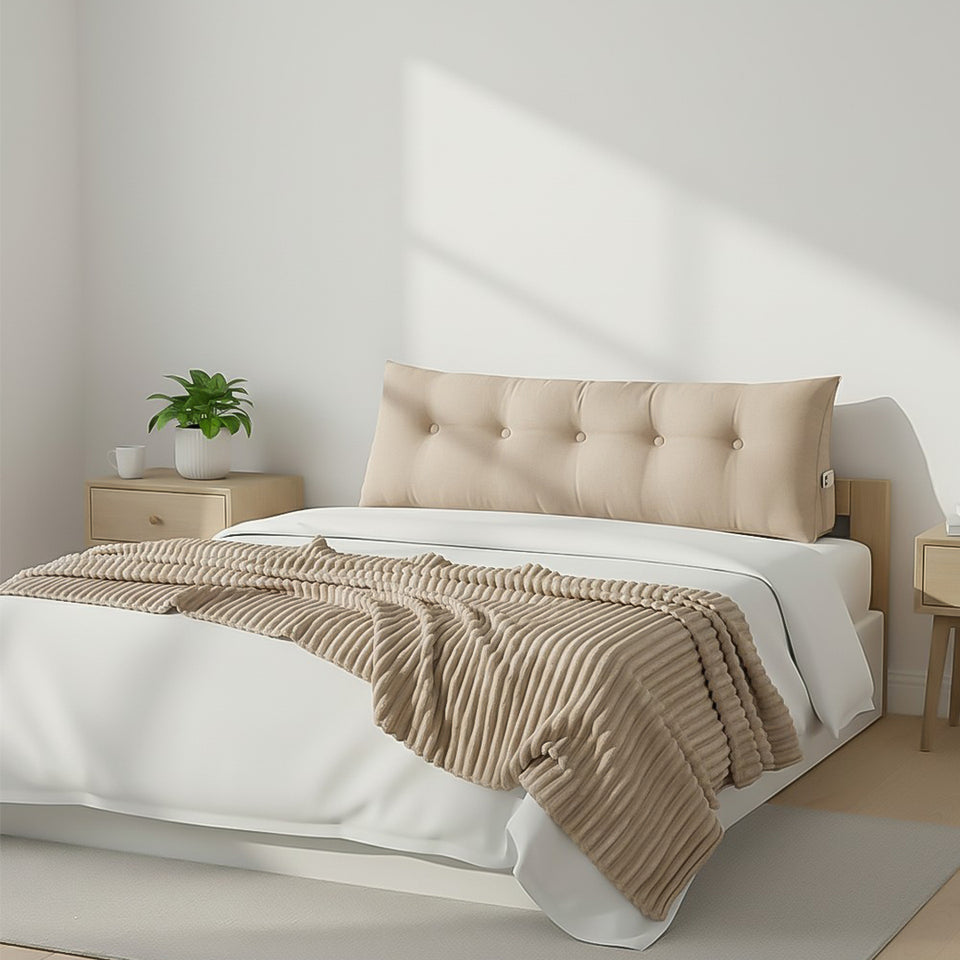 SOGA Home & Living Bundle – Beige Triangular Wedge Pillow & Light Brown Flannel Throw