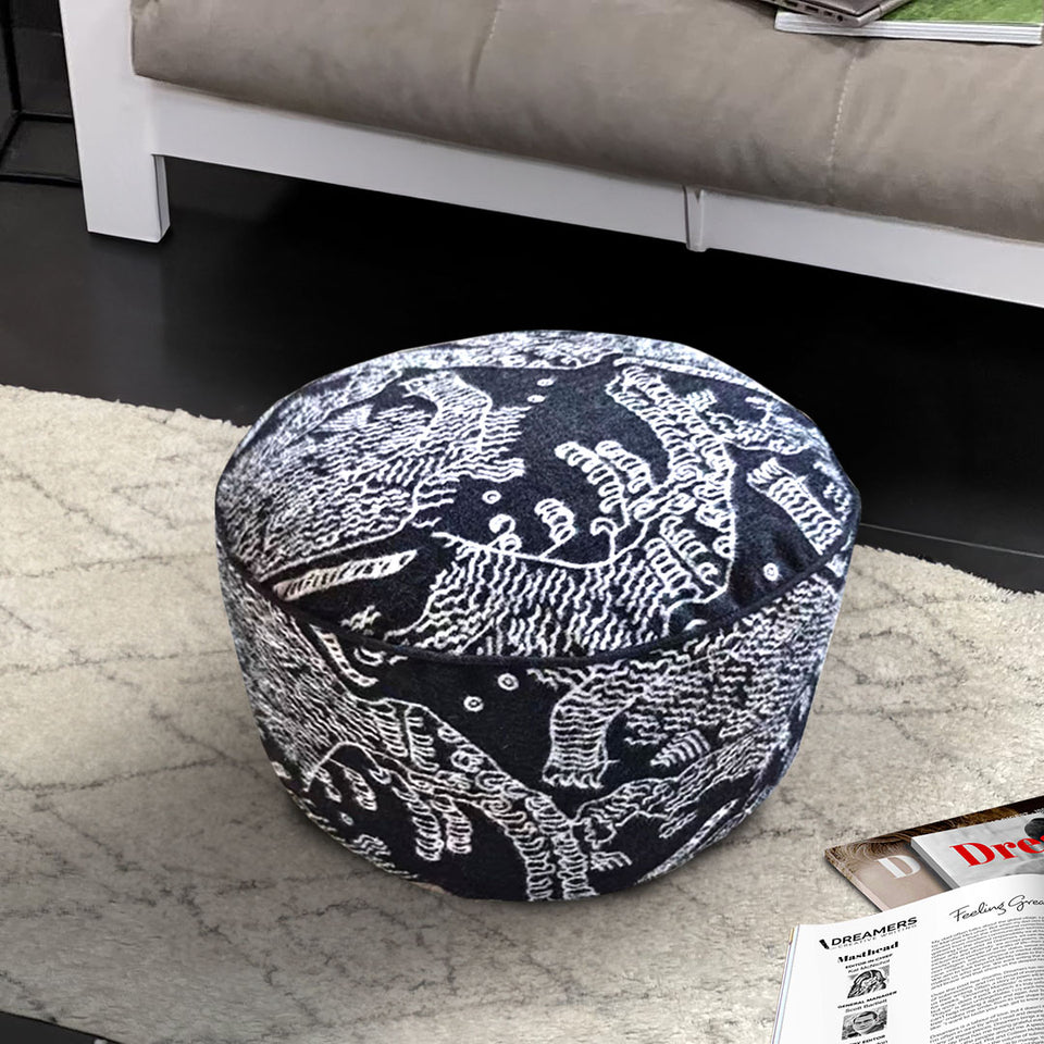 SOGA 2X 50x30cm Black Round Soft Pouffe Seat Cushion Elegant Home Accent Décor Stylish Footstool