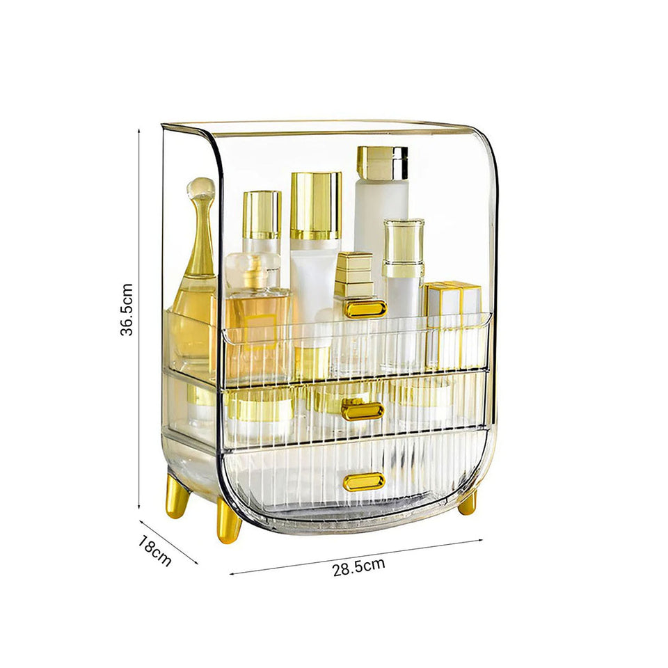 SOGA 2X 3 Tier Transparent Multifunctional Countertop Cosmetic Storage Makeup Perfume Skincare Display Stand Shelf Drawer Type Organiser
