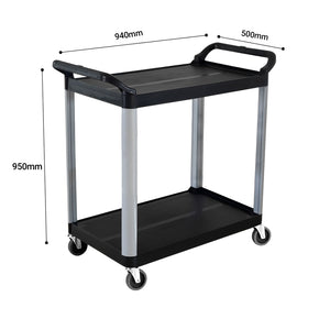 SOGA 2-Tier Portable Kitchen Trolley Cart with Wheels 950x500x640mm Black