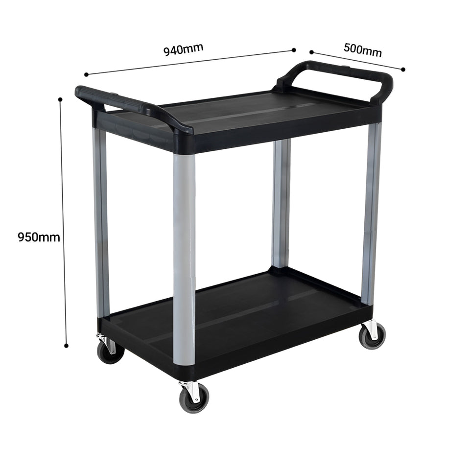 SOGA 2-Tier Portable Kitchen Trolley Cart with Wheels 950x500x640mm Black