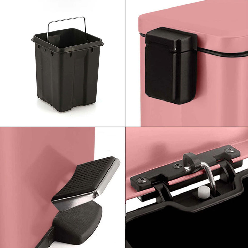 SOGA 2X Foot Pedal Stainless Steel Rubbish Recycling Garbage Waste Trash Bin Square 6L Pink