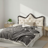 SOGA Home & Living Bundle – Crown Tufted Cream Pillow & Grey Cozy Flannel Throw Blanket