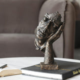 SOGA 29cm Black Resin Sculpture Resting Face on Hand Design Modern Art for Home Decor
