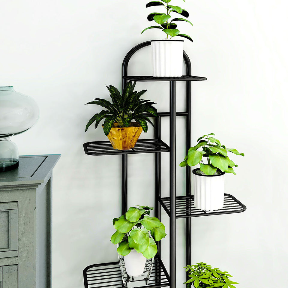 SOGA 2X 5 Tier 6 Pots Black Metal Plant Stand Flowerpot Display Shelf Rack Indoor Home Office Decor