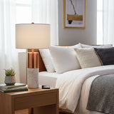 SOGA 60cm White Marble Bedside Modern Desk Table Lamp Living Room Shade with Cylinder Base