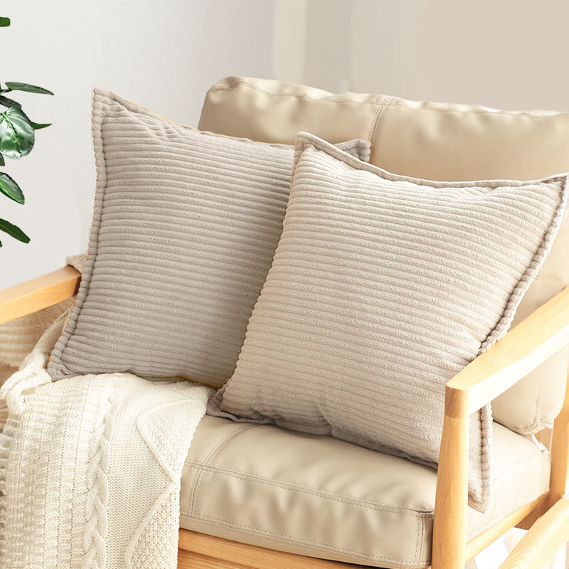 SOGA 45cm Beige Warm Wood Tone & Wabi-sabi Striped Corduroy Square Throw Pillow