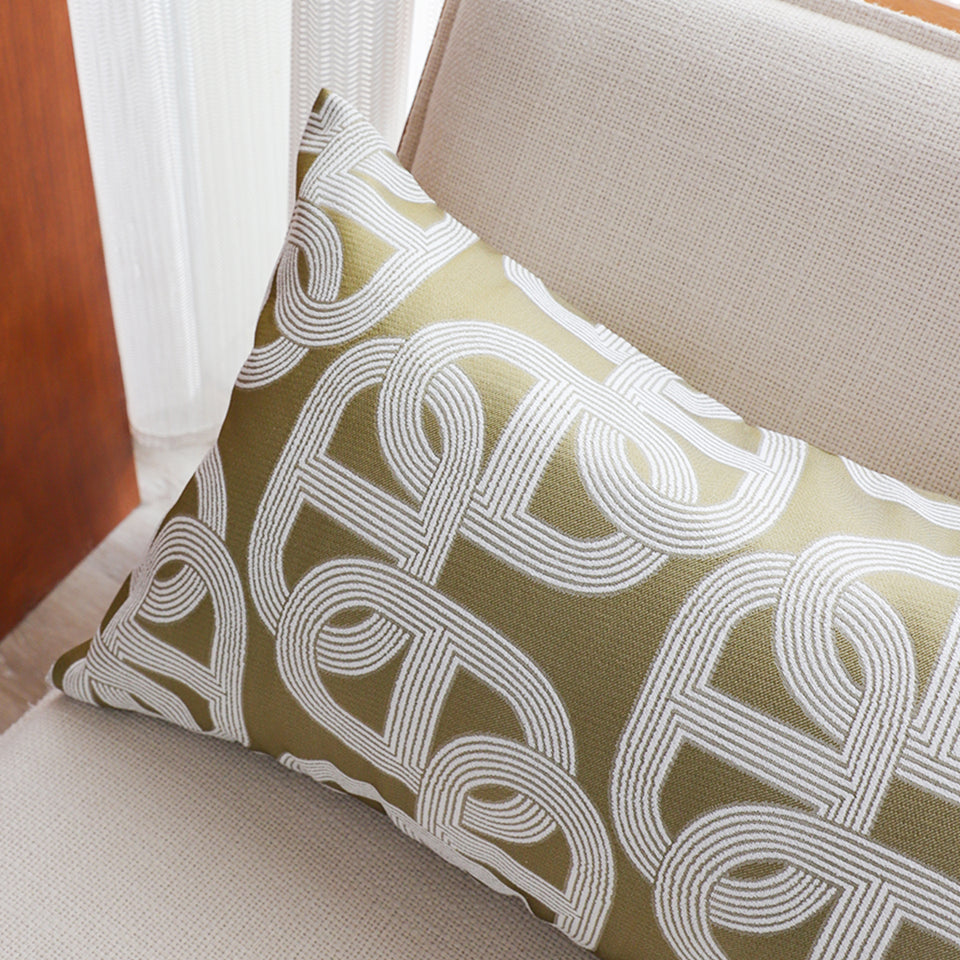 SOGA 2X 35cm Artistic Olive Green White Geometric Pattern Throw Pillow