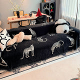 SOGA Four-seater Black Sofa Cover Leopard Print 180x420cm Polyester