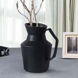 SOGA 23.5x19.5cm Ornament Black Modern Vase Pitcher with Angular Handle Sleek Minimalist for Home Decor