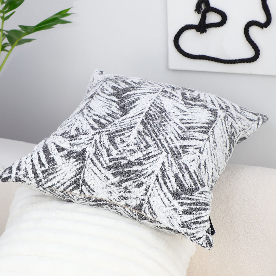 SOGA 50cm Modern Charcoal Palm Leaf Print Contemporary Throw Pillow