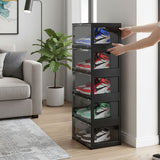 SOGA 5 Tier Black Portable Shoe Organiser Sneaker Footwear Folding Plastic Bin Stackable Storage Box with Magnetic Door