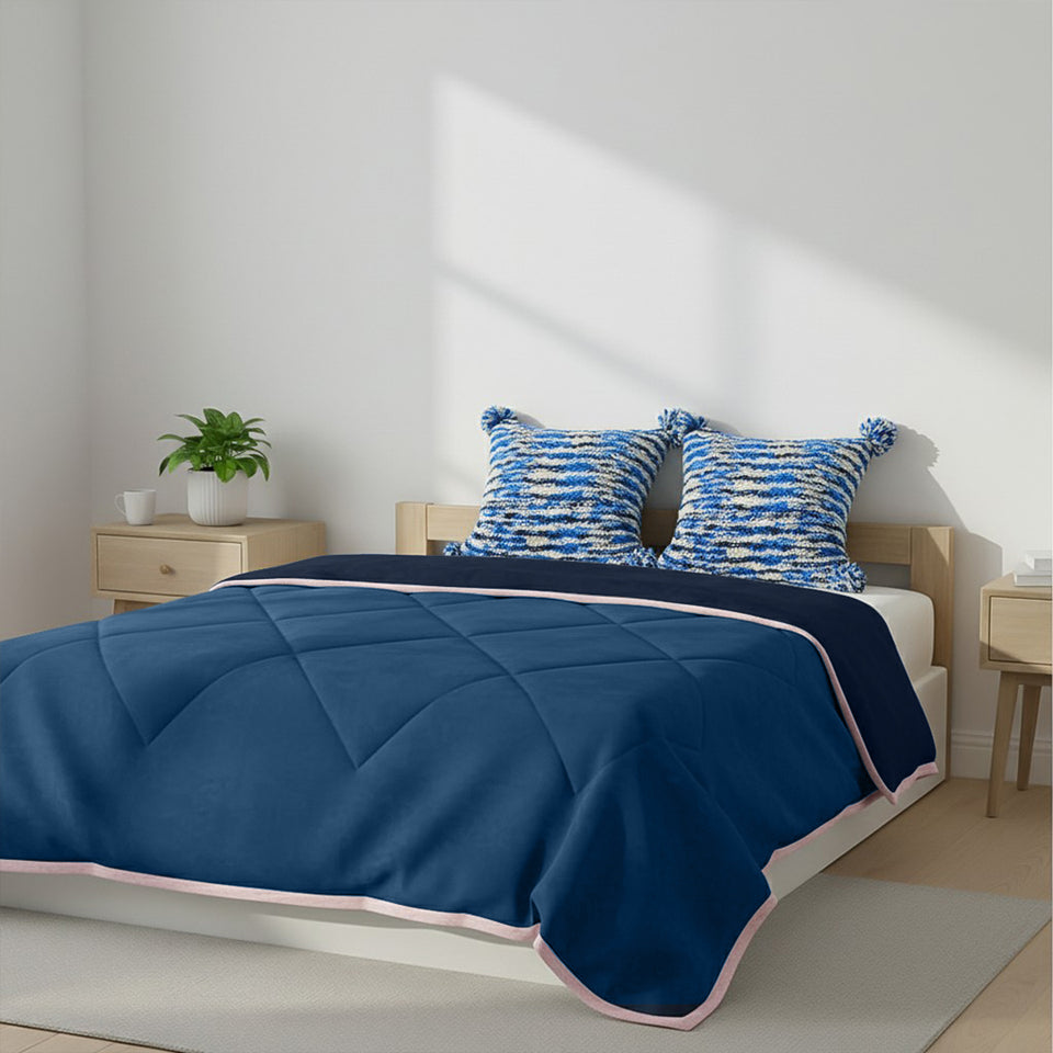SOGA Home & Living Bundle – 2 Deep Sea Blue Gradient Pillow & Navy Blue Cozy Flannel Blanket